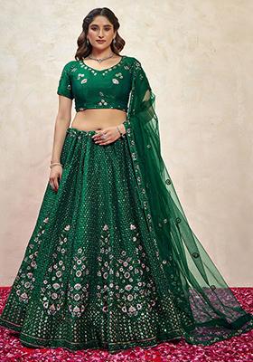 Green Sequin Embroidered Net Lehenga Set