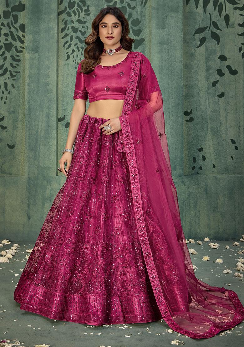 Pink Sequin Embroidered Net Lehenga Set