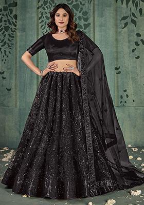 Black Sequin Embroidered Net Lehenga Set