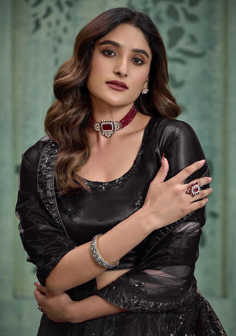 Black Sequin Embroidered Net Lehenga Set