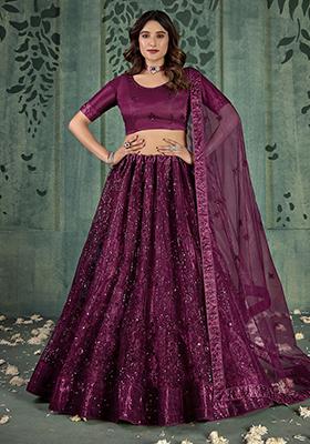 Purple Sequin Embroidered Net Lehenga Set