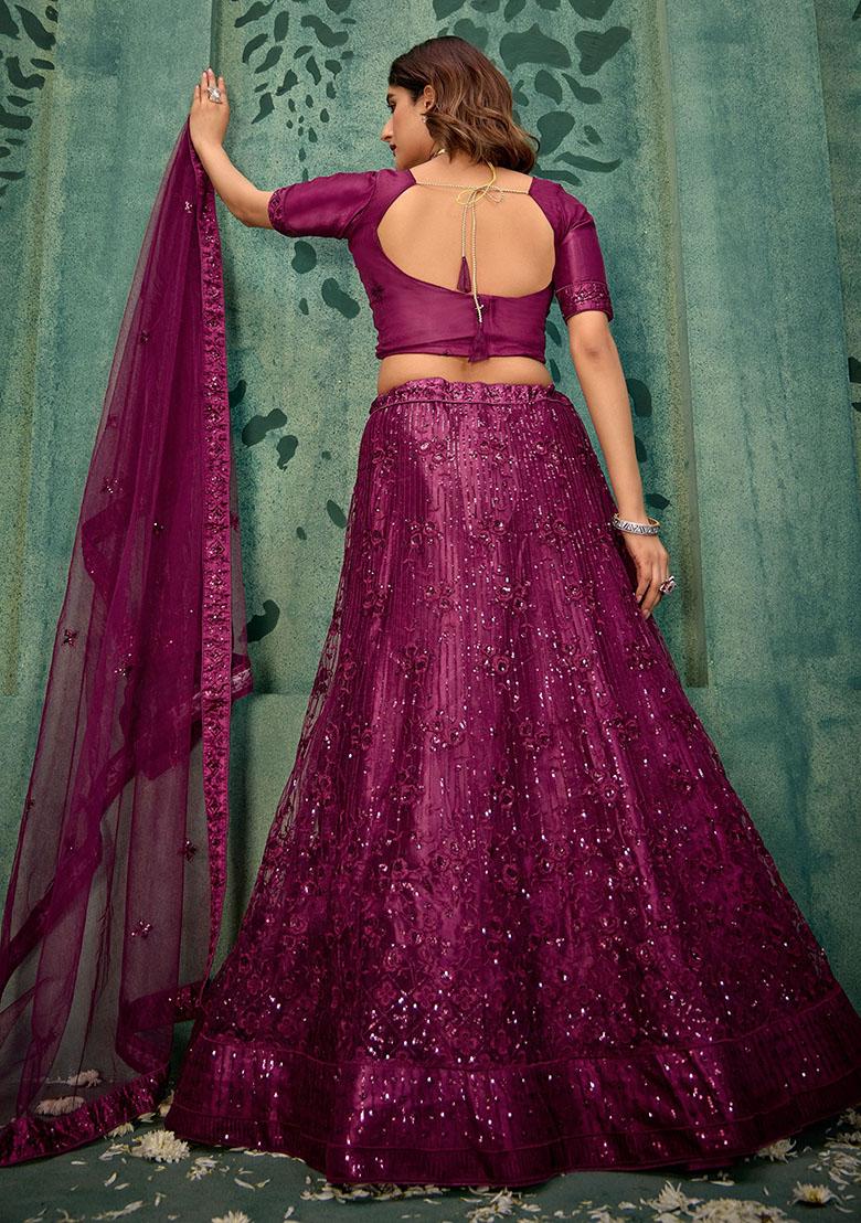 Purple Sequin Embroidered Net Lehenga Set
