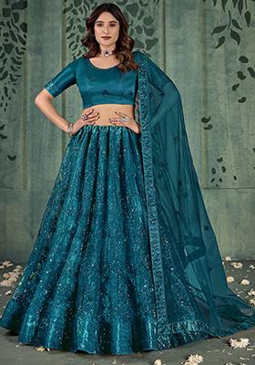 Blue Sequin Embroidered Net Lehenga Set
