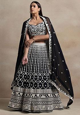 Black Embroidered Georgette Lehenga Set