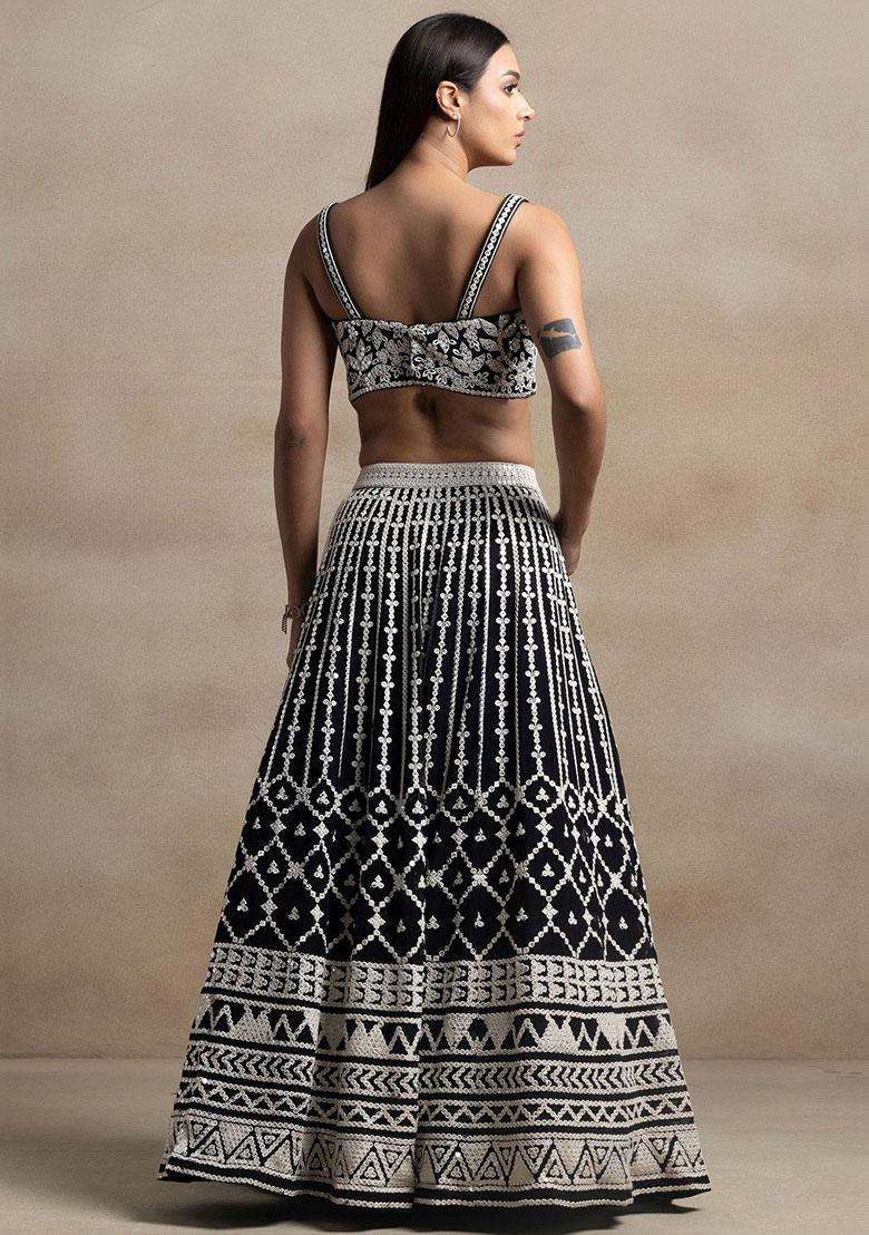 Black Embroidered Georgette Lehenga Set