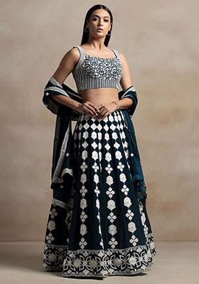 Green Embroidered Georgette Lehenga Set