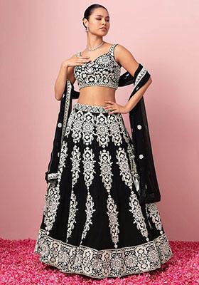 Black Embroidered Georgette Lehenga Set