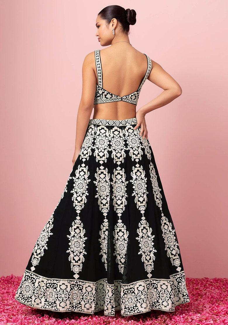 Black Embroidered Georgette Lehenga Set