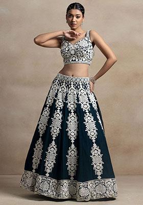 Green Embroidered Georgette Lehenga Set