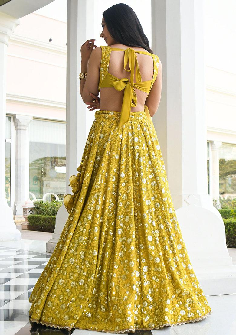Yellow Embroidered Georgette Lehenga Set
