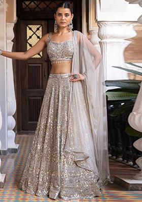 Grey Embroidered Silk Lehenga Set