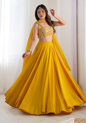 Yellow Embroidered Georgette  Lehenga Set