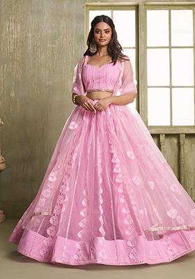 Pink Embroidered Butterfly Net Lehenga Set
