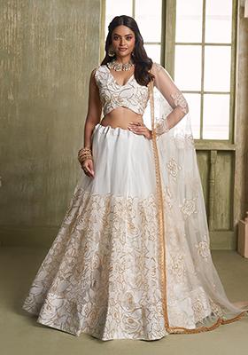 Off White Embroidered Butterfly Net Lehenga Set