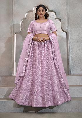 Light Lavender Embroidered Butterfly Net Lehenga Set