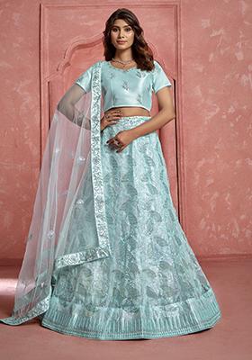 Baby Blue Embroidered Butterfly Net Lehenga Set