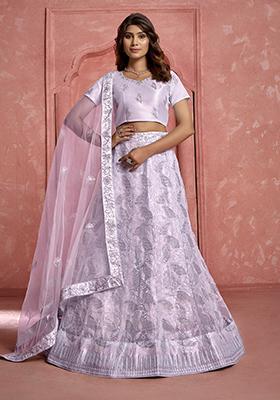 Lavender Embroidered Butterfly Net Lehenga Set