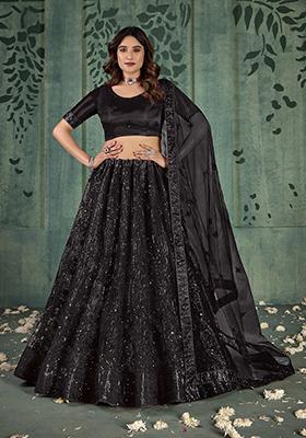 Black Embroidered Butterfly Net Lehenga Set