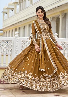 Mustard Yellow Embroidered Georgette  Lehenga Set