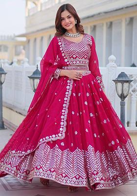 Rani Pink Embroidered Georgette  Lehenga Set