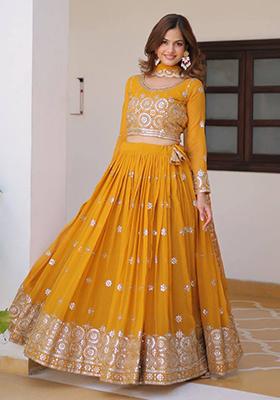 Yellow Embroidered Georgette  Lehenga Set