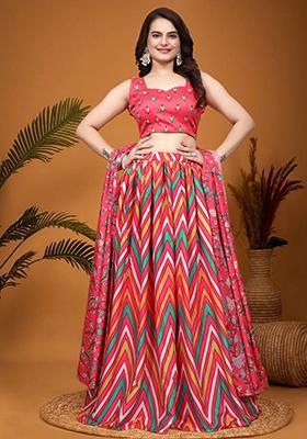 Pink Embroidered Crepe Silk Lehenga Set