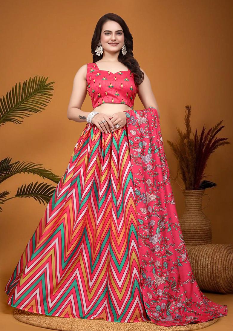Pink Embroidered Crepe Silk Lehenga Set