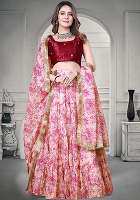 Pink Embroidered Organza Lehenga Set