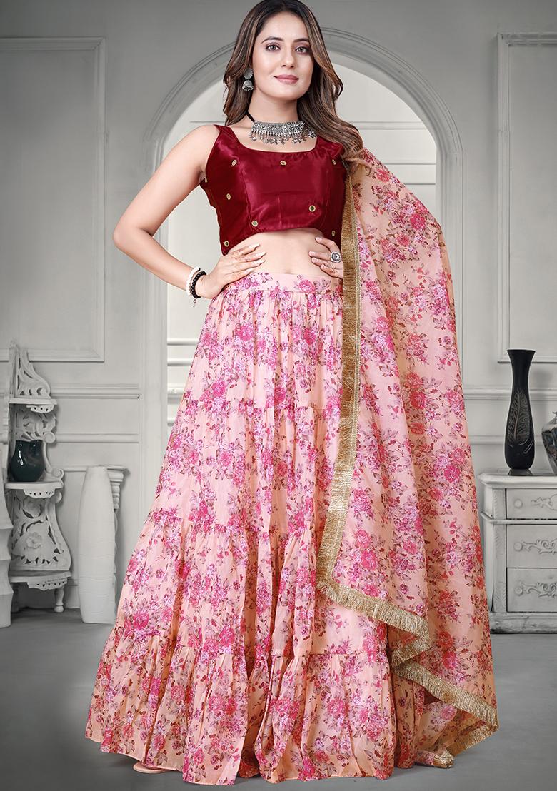 Pink Embroidered Organza Lehenga Set