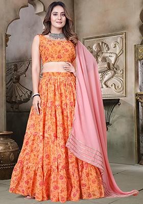 Mustard Yellow Embroidered Organza Lehenga Set
