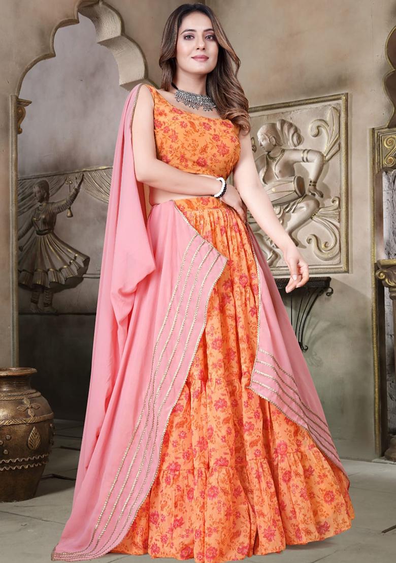 Mustard Yellow Embroidered Organza Lehenga Set