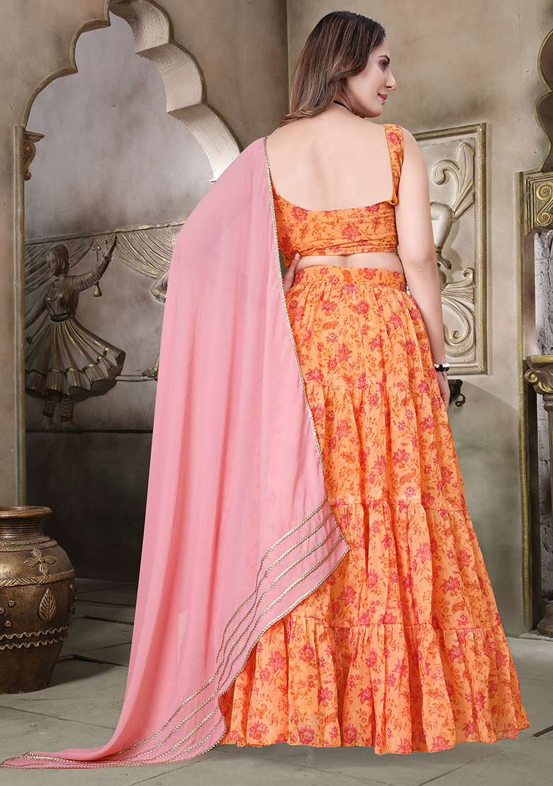 Mustard Yellow Embroidered Organza Lehenga Set for Diwali and Festive Wear - Indya