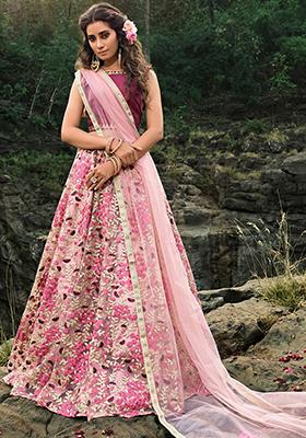 Light Pink Embroidered Net Lehenga Set