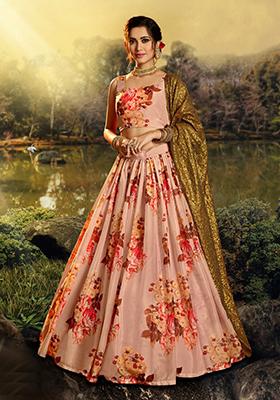Peach Embroidered Organza Lehenga Set