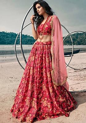 Red Embroidered Organza Lehenga Set