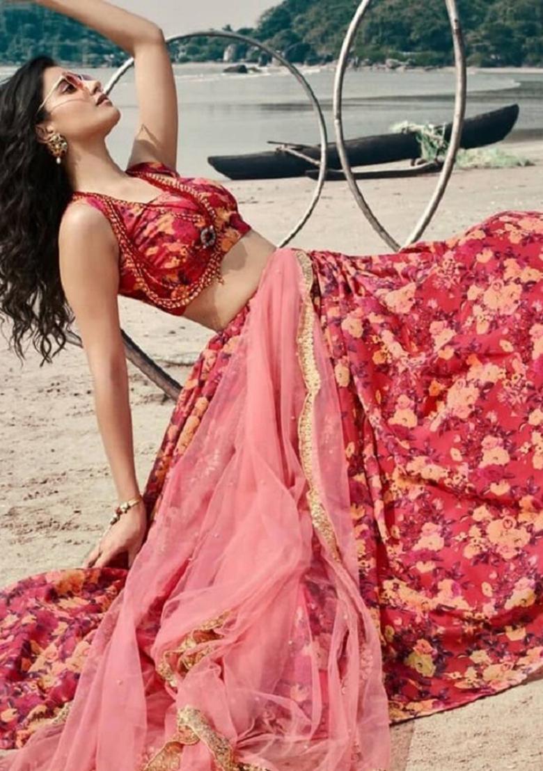 Red Embroidered Organza Lehenga Set