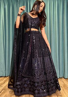 Black Embroidered Net Lehenga Set