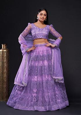 Lavender Embroidered Net Lehenga Set