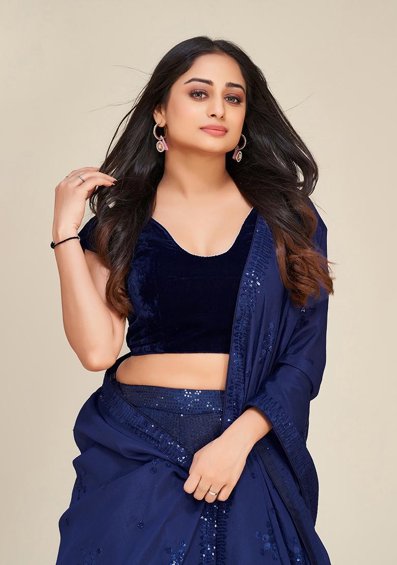 Blue Embroidered Silk Lehenga Set