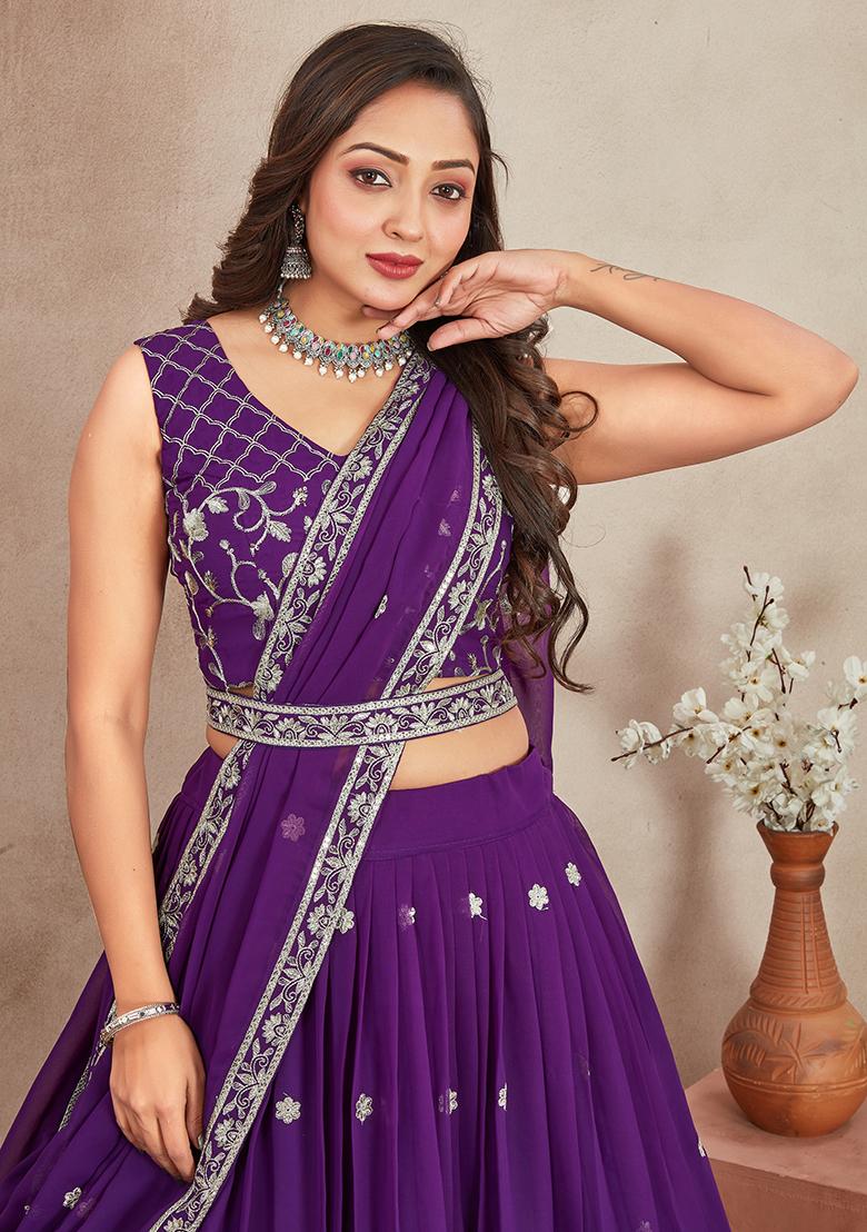 Mustard Yellow Embroidered Georgette Lehenga Set