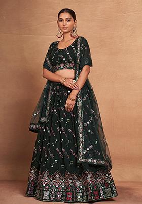 Green Sequin Embroidered Georgette Lehenga Set