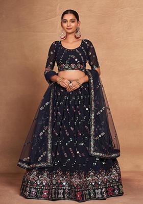 Black Sequin Embroidered Georgette Lehenga Set
