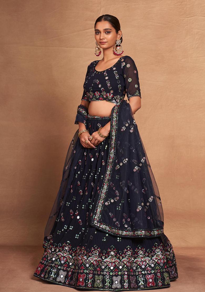 Black Sequin Embroidered Georgette Lehenga Set