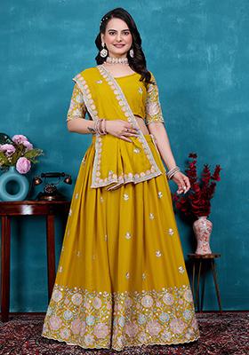 Yellow Sequin Embroidered Georgette Lehenga Set