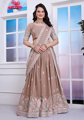 Chiku Brown Sequin Embroidered Georgette Lehenga Set