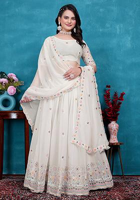 White Sequin Embroidered Georgette Lehenga Set