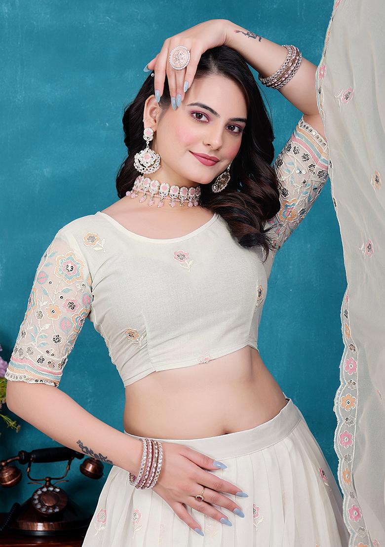 White Sequin Embroidered Georgette Lehenga Set