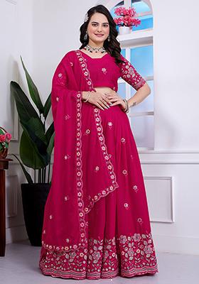 Rani Pink Sequin Embroidered Georgette Lehenga Set
