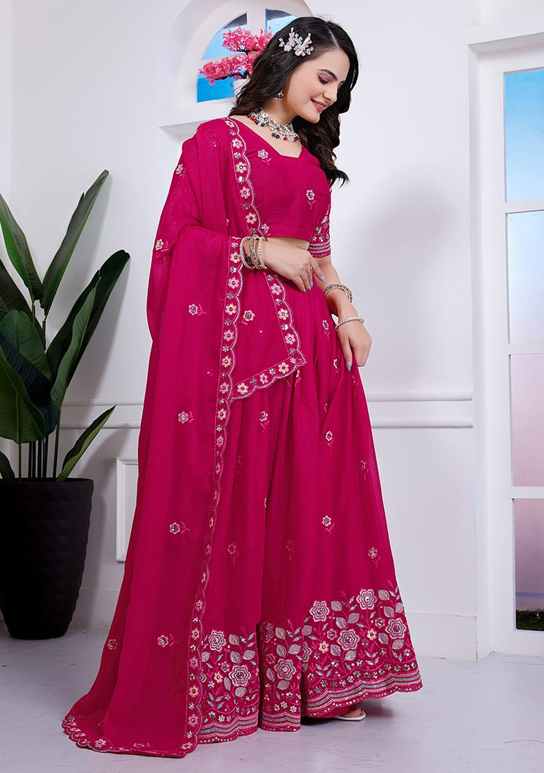 Rani Pink Sequin Embroidered Georgette Lehenga Set