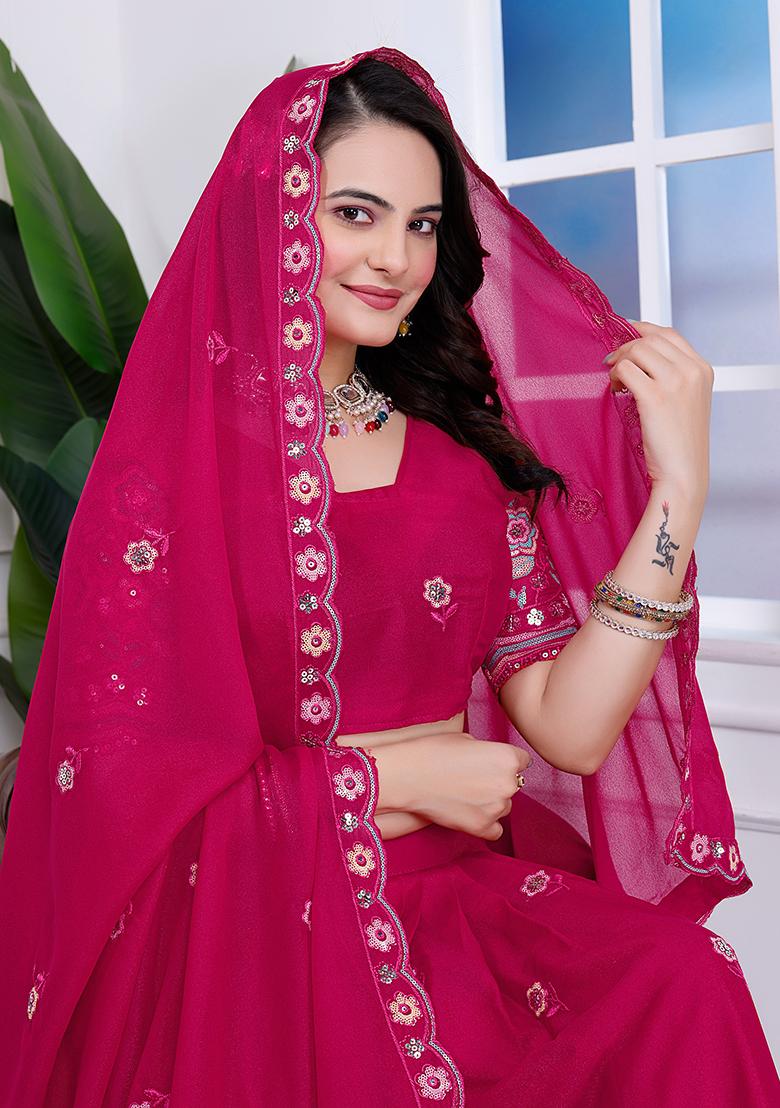 Rani Pink Sequin Embroidered Georgette Lehenga Set